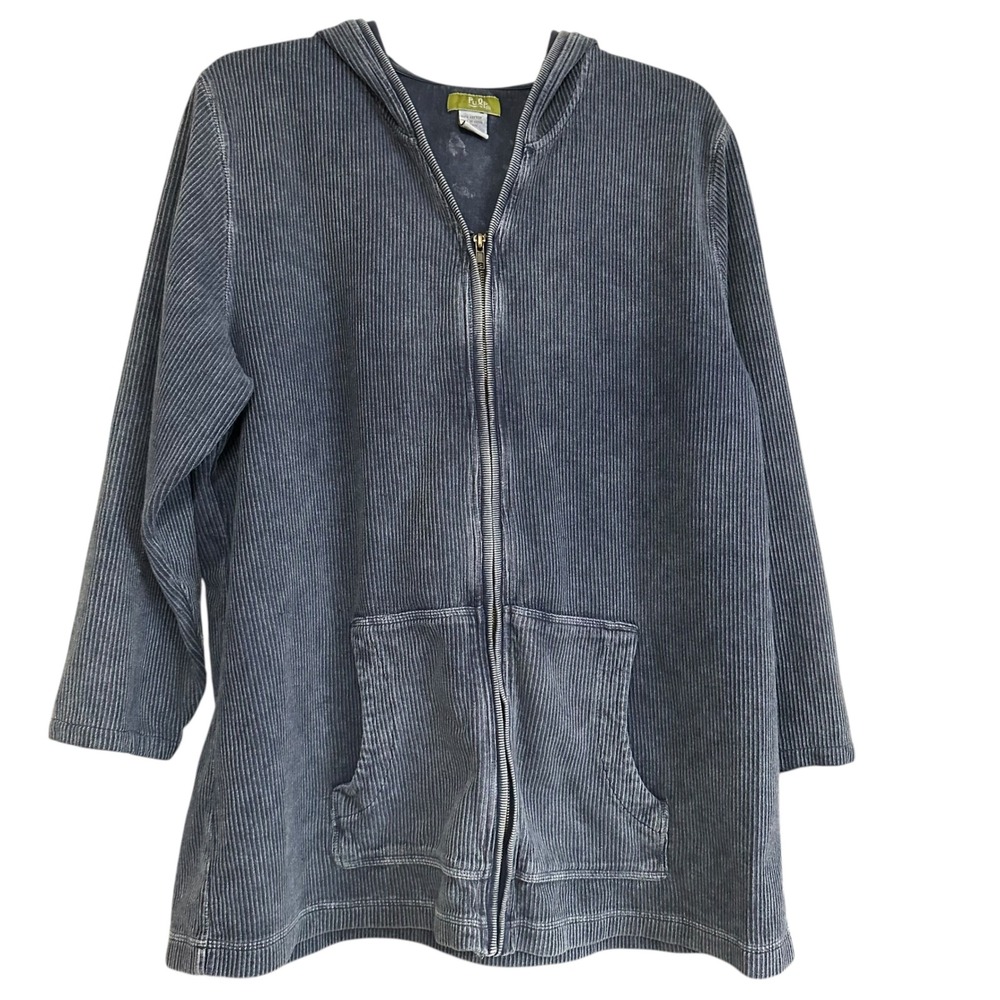 PULP Striped Corduroy Look Zip Up Knit Hoodie Jacket Size XL Blue Casual Comfort